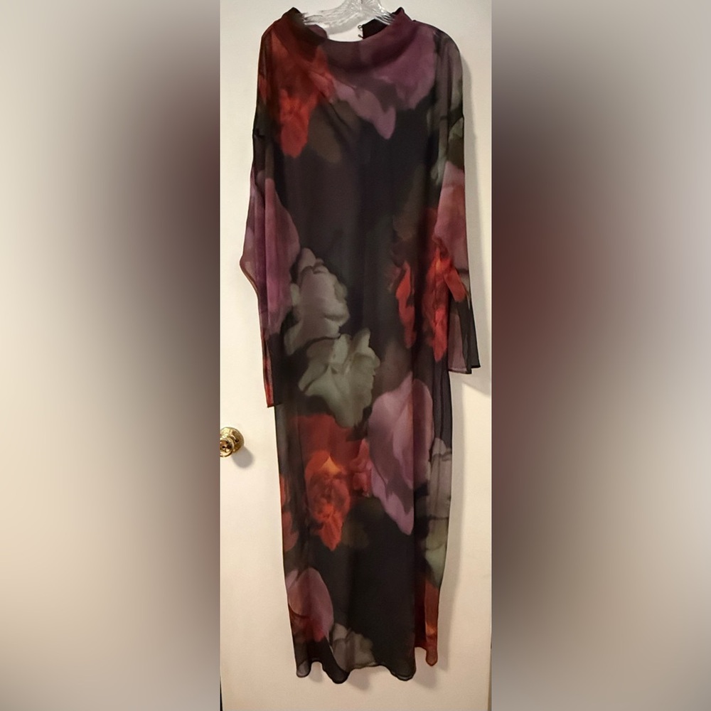 Sheer Chiffon ASOS Maxi Dress Black with Red Purple Blurred Floral Print Gothic